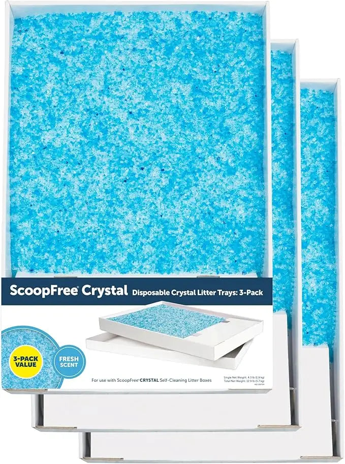 3-pack crystal cat litter trays, includes lavender-scented refills (4.3lb each)