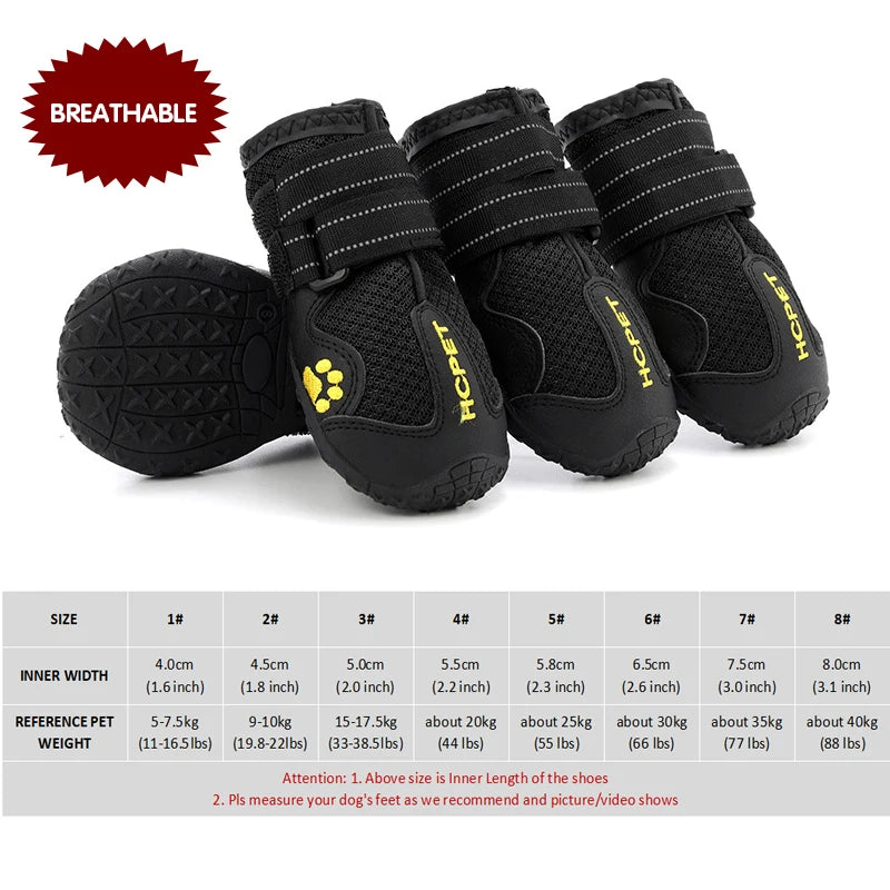 4Pcs/Set Pet Dog Shoes for Medium Large Dogs Waterproof Rain Snow Dog Boots Durable Breathable Outdoor Training Hiking Dog Shoes
