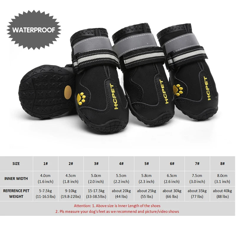 4Pcs/Set Pet Dog Shoes for Medium Large Dogs Waterproof Rain Snow Dog Boots Durable Breathable Outdoor Training Hiking Dog Shoes