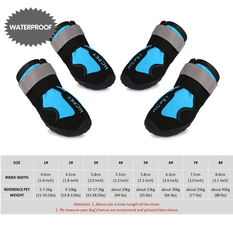 4Pcs/Set Pet Dog Shoes for Medium Large Dogs Waterproof Rain Snow Dog Boots Durable Breathable Outdoor Training Hiking Dog Shoes