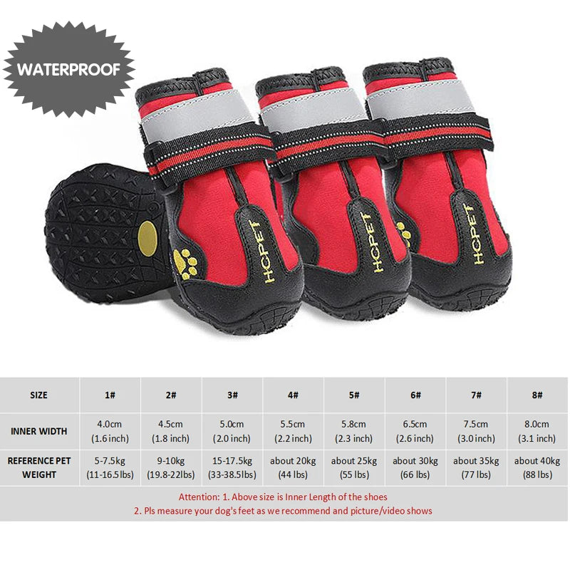 4Pcs/Set Pet Dog Shoes for Medium Large Dogs Waterproof Rain Snow Dog Boots Durable Breathable Outdoor Training Hiking Dog Shoes