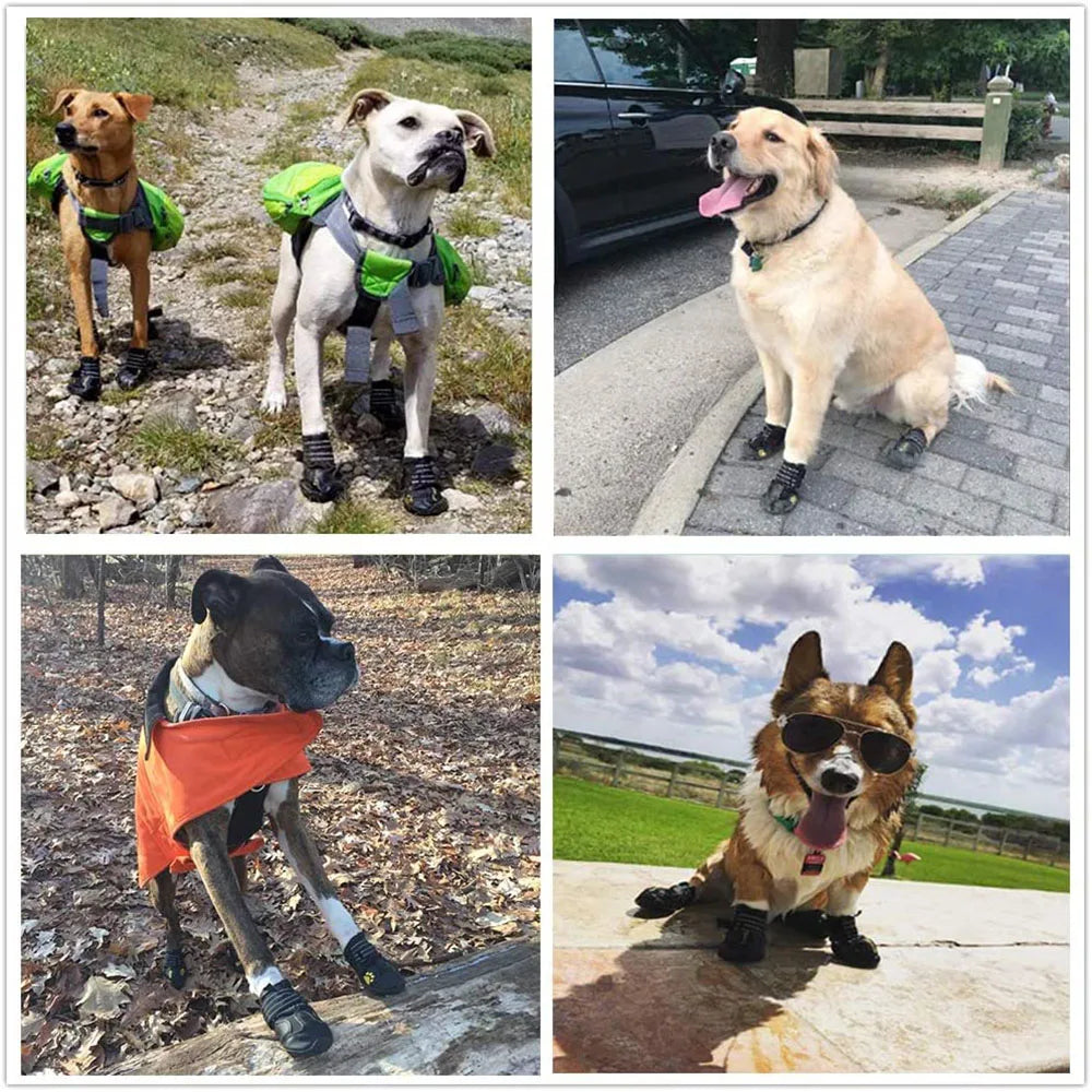 Dog Boots Waterproof Dog Shoes Dog Booties with Reflective Rugged Anti-Slip Sole and Skid-Proof Outdoor Large Dog Shoes 4Pcs