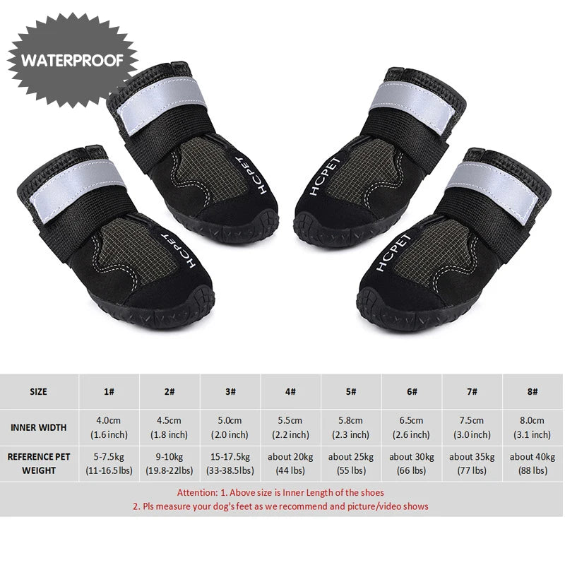 4Pcs/Set Pet Dog Shoes for Medium Large Dogs Waterproof Rain Snow Dog Boots Durable Breathable Outdoor Training Hiking Dog Shoes