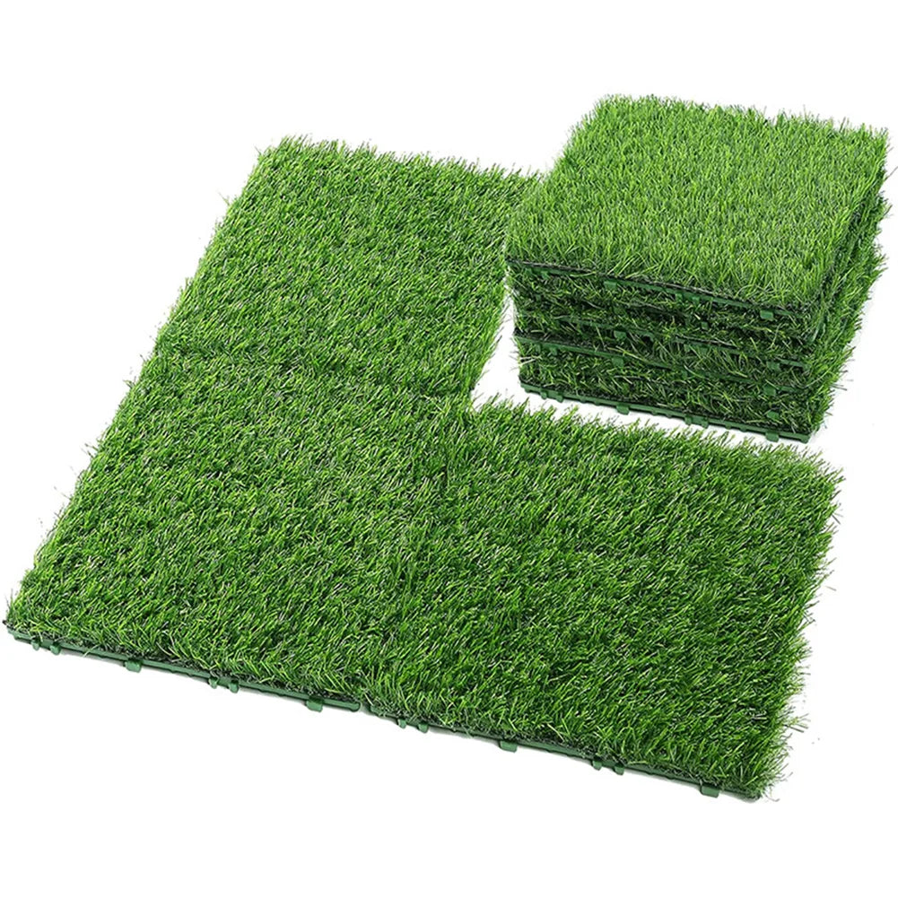 10 Pcs 12 Inchx12 Inch Square Artificial Grass Mat Interlocking Fake Grass Deck Turf Tiles Flooring Decor Pad for Indoor Outdoor
