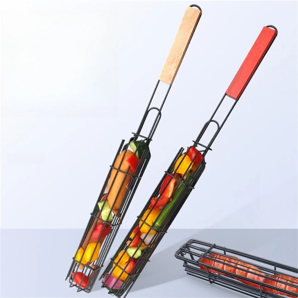 2Pcs Grilling Basket BBQ Tools Non-stick Sausage Clamp For Fruits Vegetables Meat Outdoor Camping Cooking Rack Grill Accessories