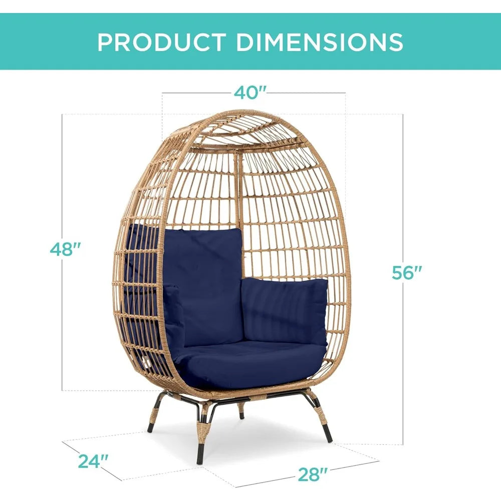 Wicker Egg Chair, Oversized Indoor Outdoor Lounger for Patio, Backyard, Living Room w/ 4 Cushions, Steel Frame,440lb Capacity