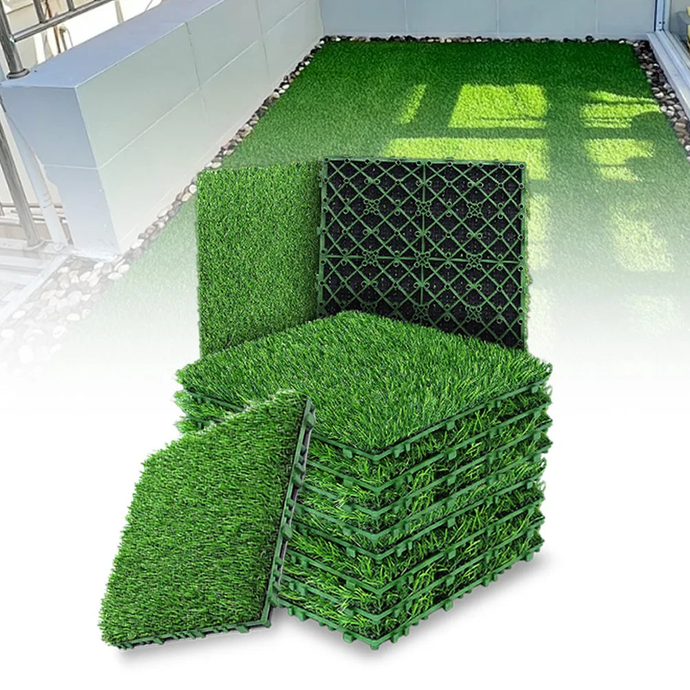 10 Pcs 12 Inchx12 Inch Square Artificial Grass Mat Interlocking Fake Grass Deck Turf Tiles Flooring Decor Pad for Indoor Outdoor