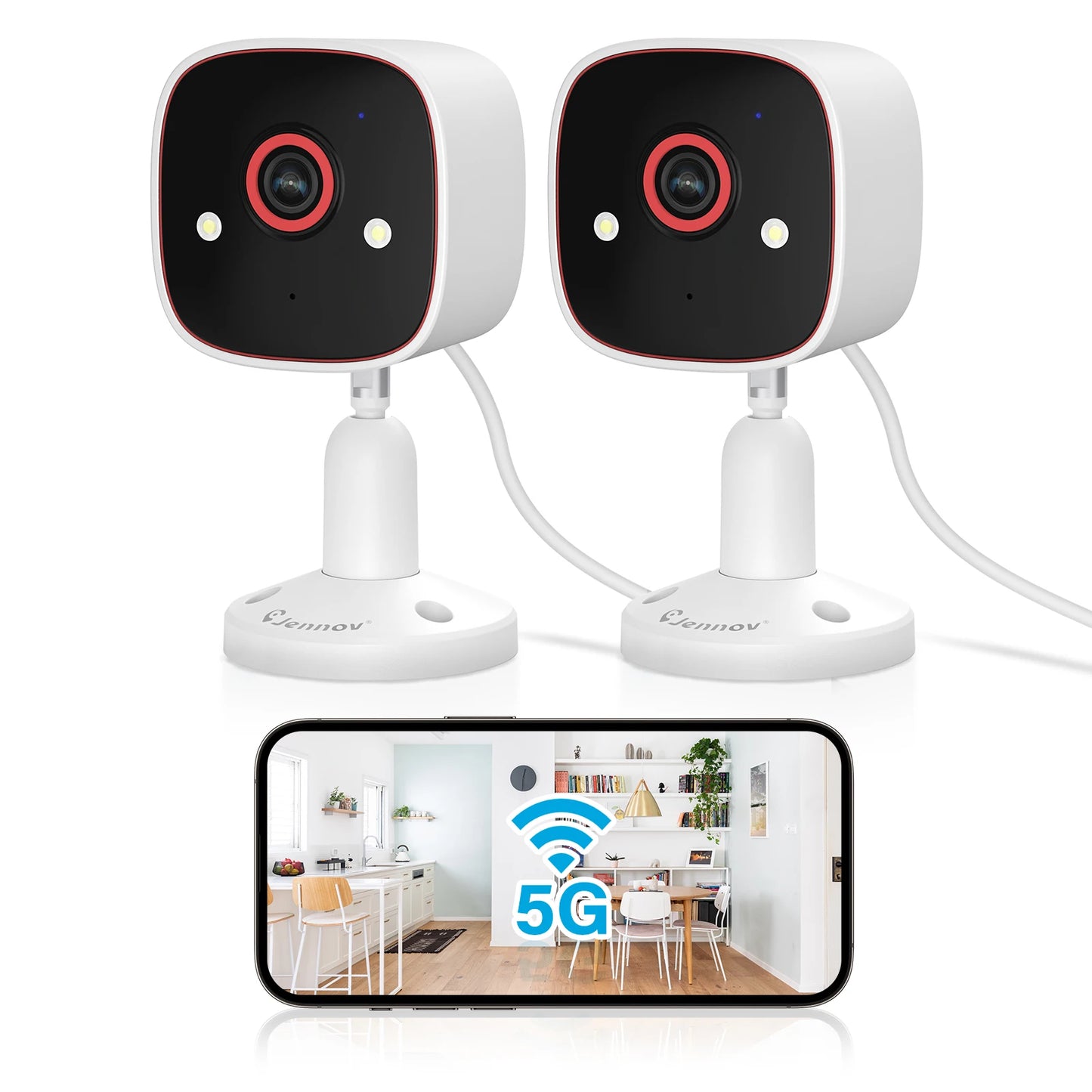 Jennov Outdoor Indoor Security Cameras 5Ghz 2.4Ghz 2K HD Wireless WiFi Pet Monitor Camera IP66