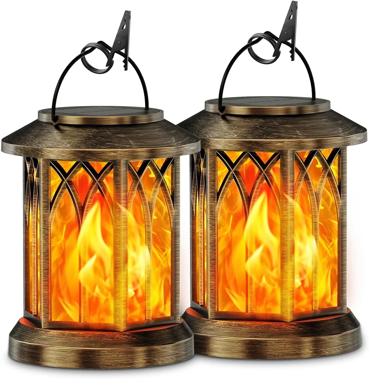 2 Pack Upgraded Flickering Flame Solar Lanterns Lights Outdoor