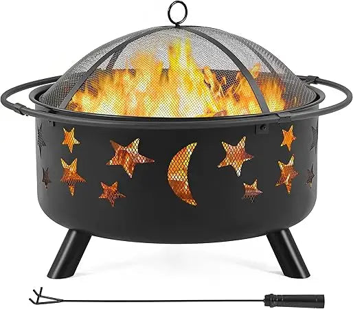 Fire Pit 30in Fire Pits for Outside Wood Burning Outdoor Fireplace with Spark Screen, Poker for Bonfire Patio Backyard Garden P