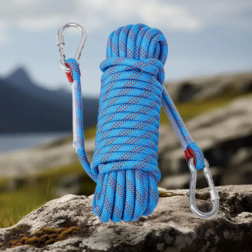 10mm Rock Climbing Rope 10M/20M/30M Safety Life Rope with 2 Hooks Mountaineering Rope Outdoor Survival Fire Escape Car Rescue