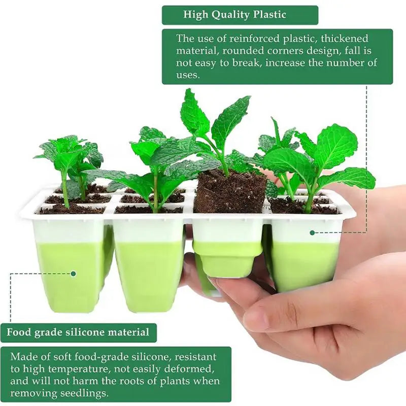 Greenhouse Seed Starter Tray Seedling Box with Adjustable Ventilator Cover Plant Germination Transplant 12-Cell TPE Nursery Pot