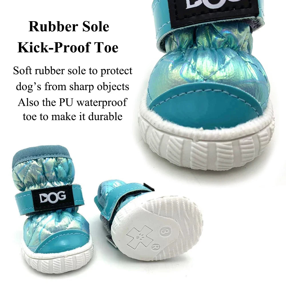 Snow Boots for Dogs Waterproof Thicken Fleece Lining 4PCS Winter Dog Shoes for Small Dog Soft Rubber Sole Anti-Slip Pet Booties