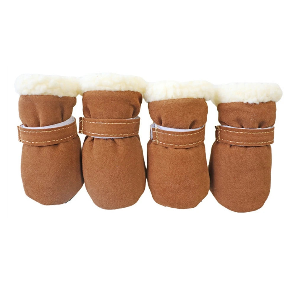 4pcs/set Plush Pet Dog Shoes Autumn Winter Warm Dog Boots Socks Comfortable Anti-slip Puppy Cat Rain Snow Booties Footwear