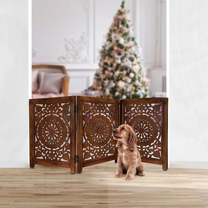 Dog Gates for House, Carved Pet Gates for Dog, Gates for Dog Indoor