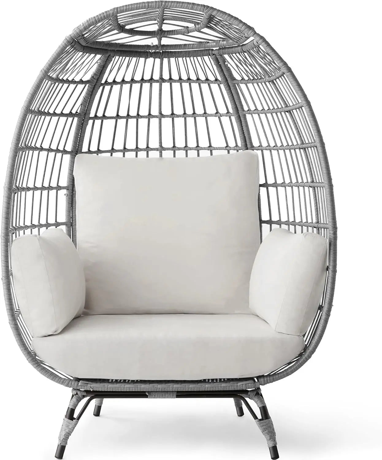 Wicker Egg Chair, Oversized Indoor Outdoor Lounger for Patio, Backyard, Living Room w/ 4 Cushions, Steel Frame,440lb Capacity