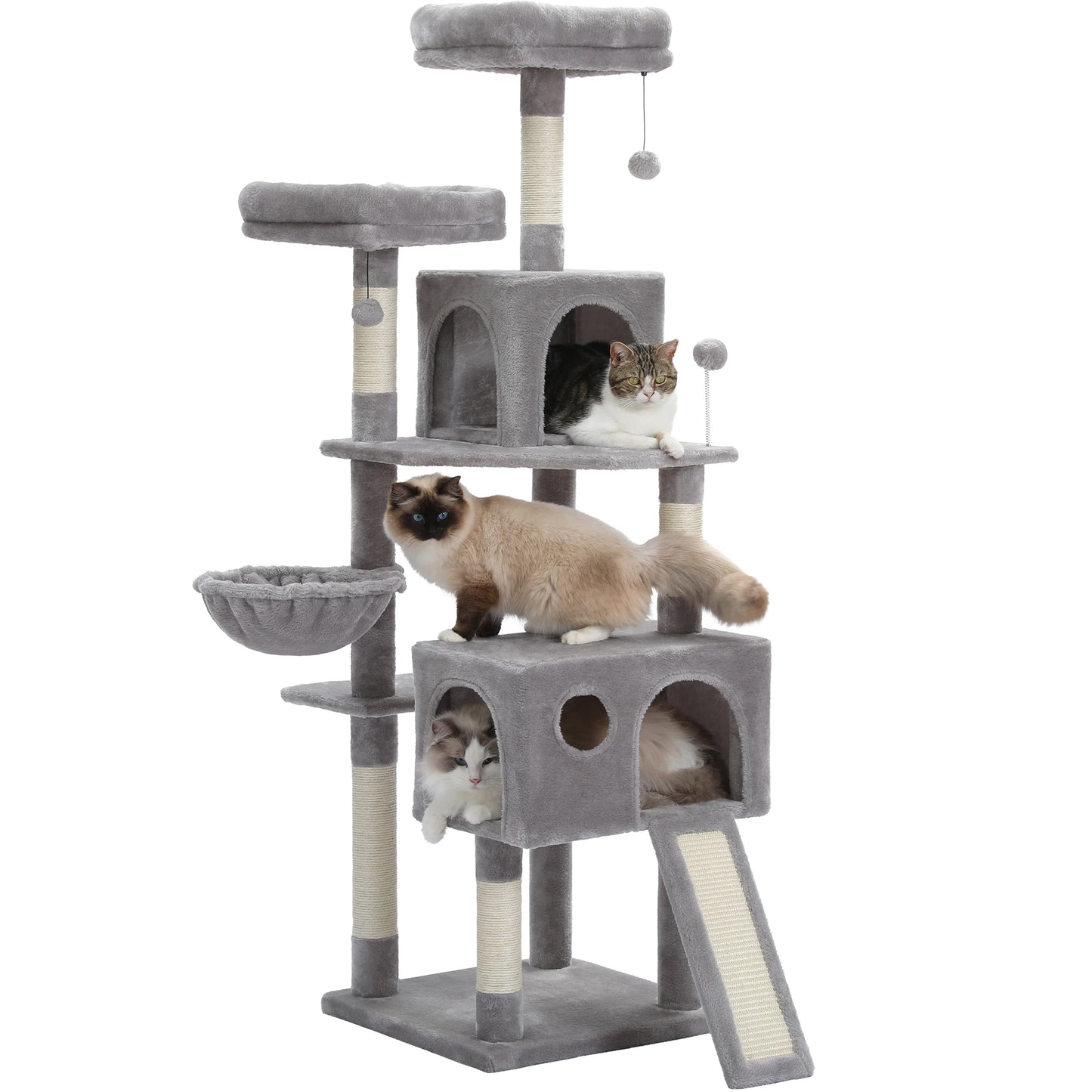 Modern Cat Tree Wooden Multi-Level Cat Scraper Tower Luxury Nest Cat Climbing Frame Cozy Condos Deeper Version Dangling Balls