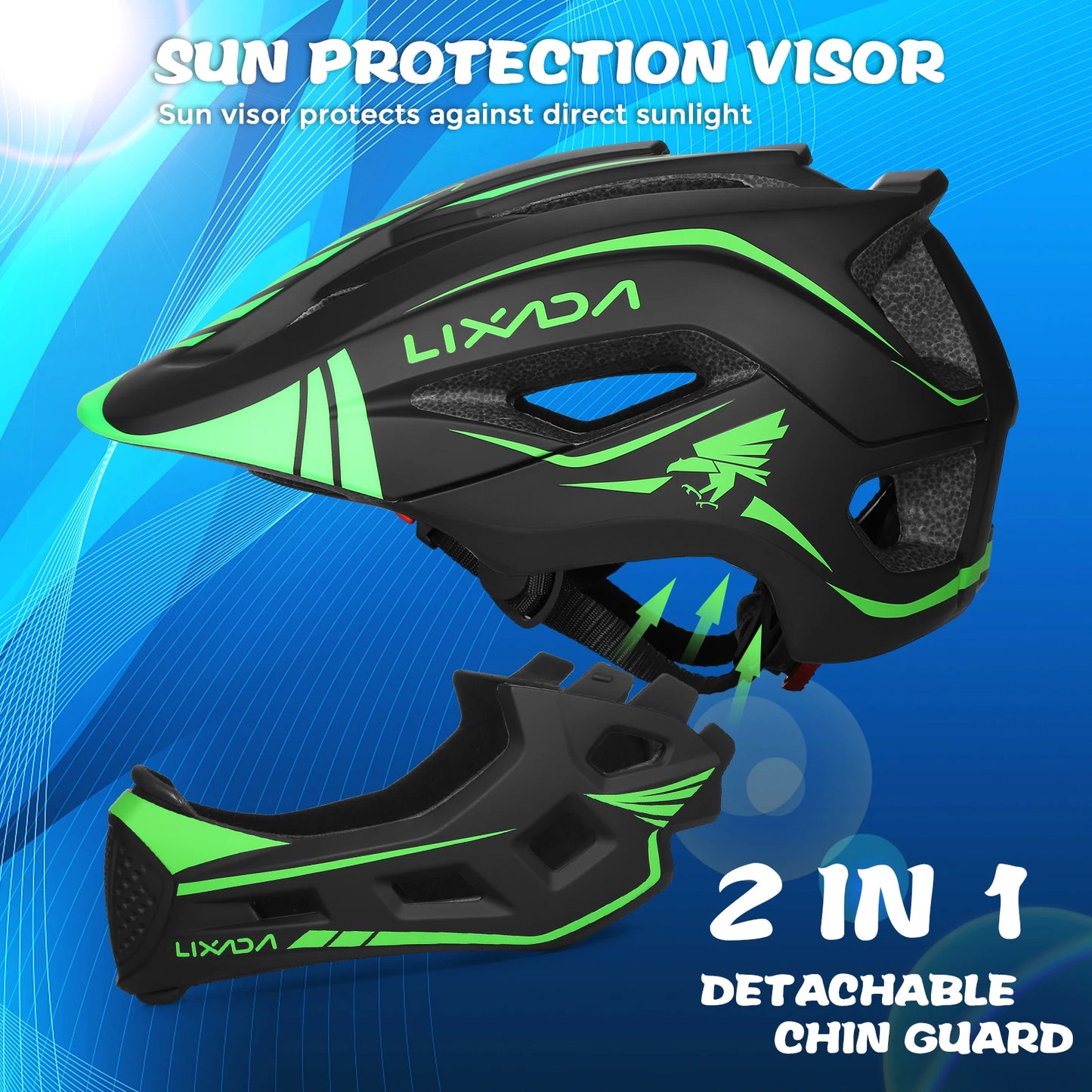 2-in-1 Kids Bicycle Helmet Child Sports Safety Cycling Protection Full Face Helmet Bike Roller Skating Helmet Guard for Cycling