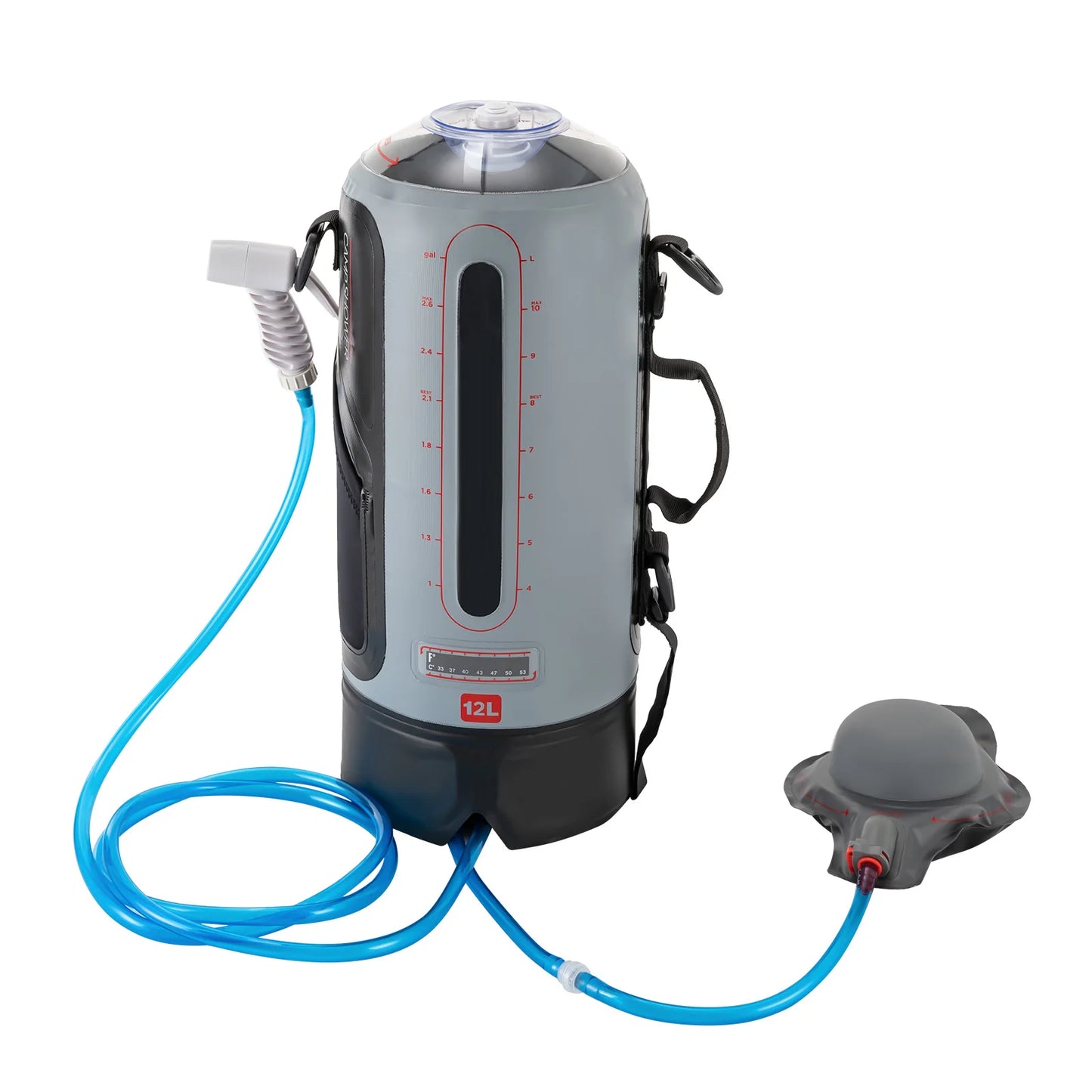 12L Garden Shower with Pump Portable Hose Showers Bag Removable Pressure Camp Shower for Outdoor Travel Hiking Washing Kits