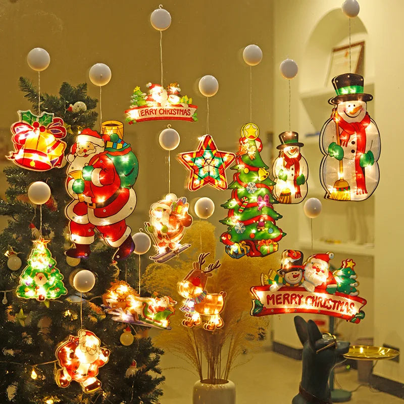 Santa Claus Led Lights, Curtains,Store Window Hanging Suction Cup Lamps,Holiday Party Decorations,Christmas Tree Lights