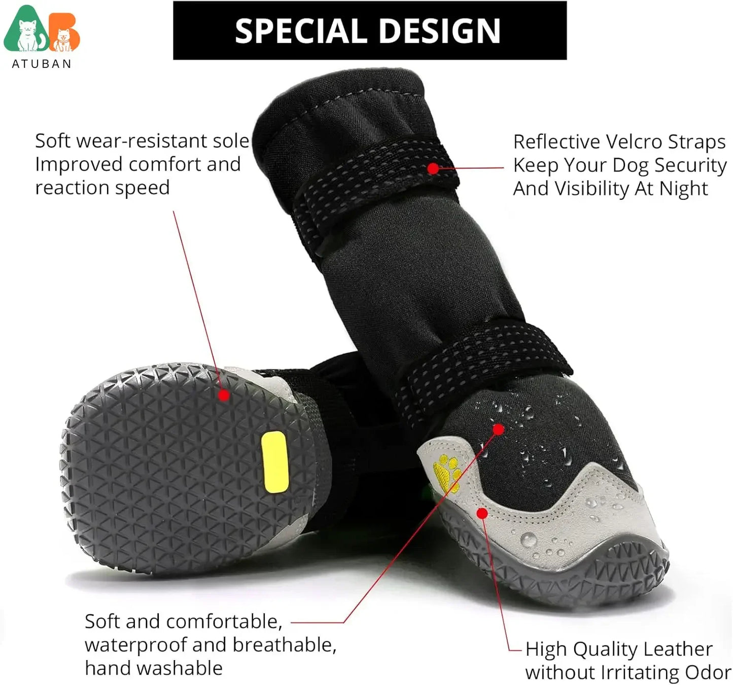 ATUBAN Dog Shoes for Hot Pavement Anti-Slip Dog Boots & Paw Protectors for Summer Rainy Day Dog Snow Boots Waterproof Dog Shoes