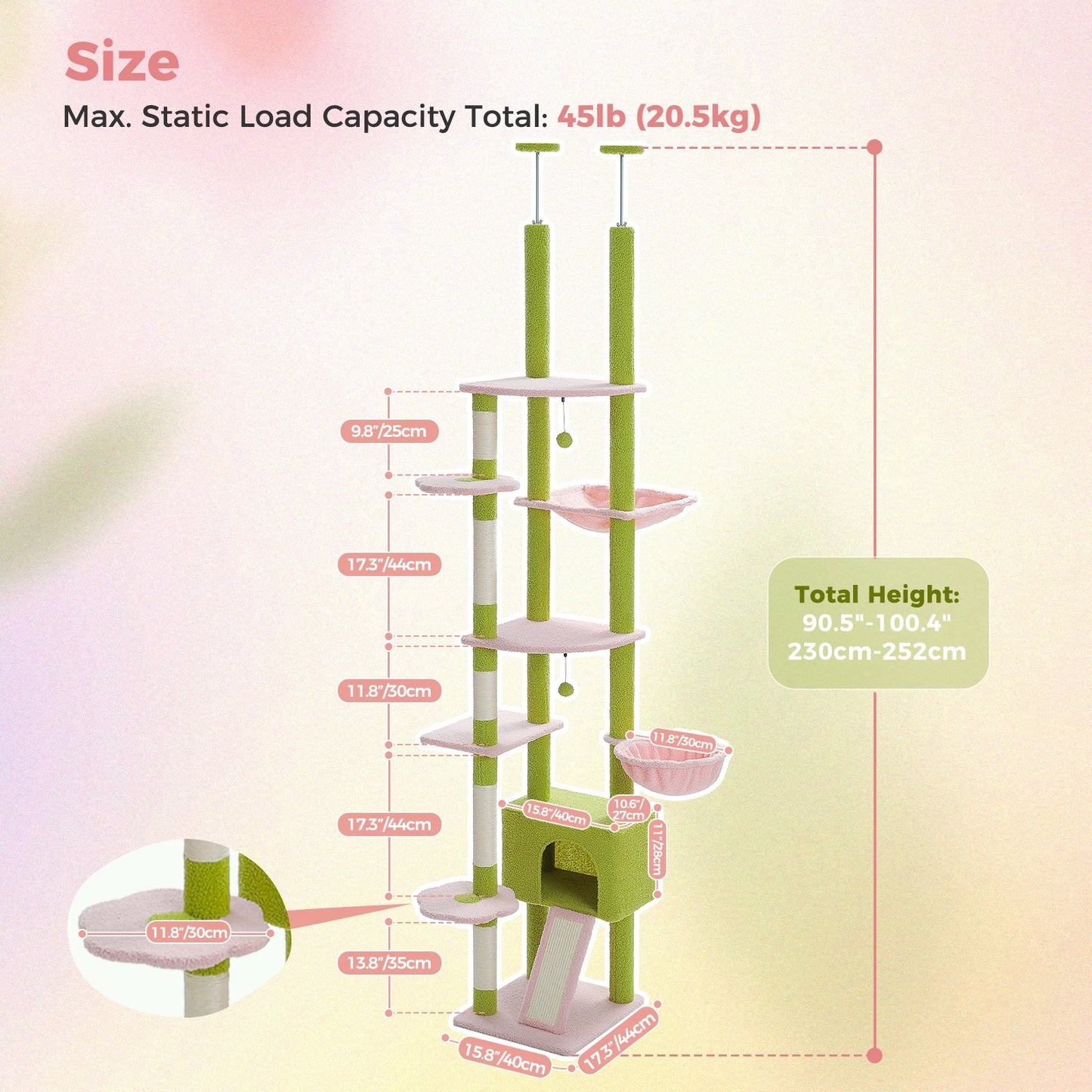 Floor to Ceiling Cat Tree with Sisal Scratching Posts Cozy Condo Hammock Adjustable Height Tall Cat Tower for Indoor Cat Toys - Quick and EZ Shop