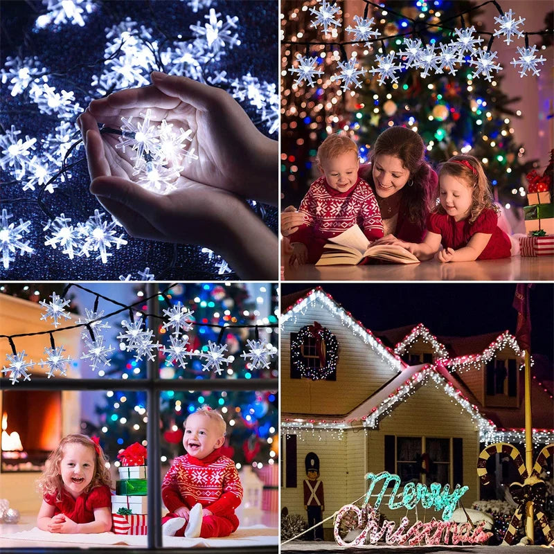 50/100LED Solar Christmas Snowflake String Lights Outdoor Waterproof Fairy Lamp 8 Modes for Wedding Party Tree Room Garden Patio