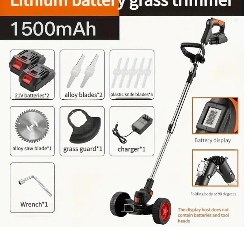 Electric Lawn Mower Weed Wacker Foldable Grass Trimmer Lithium Battery Weeder Cordless Garden Adjustable Foldable Cutte