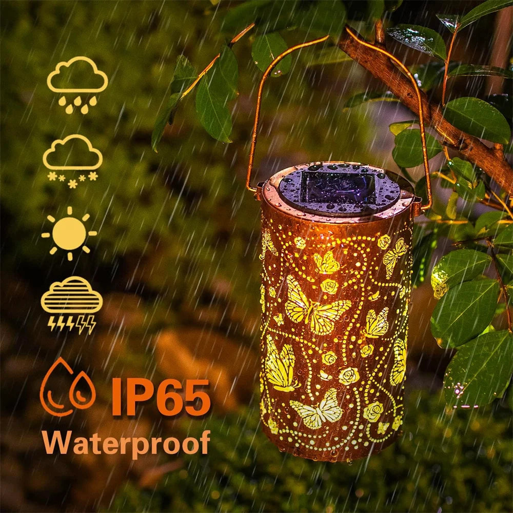 1PC Solar Outdoor Hanging Light Butterfly Dragonfly Element Solar Light Outdoor Waterproof Garden Decorative Light Metal Lantern