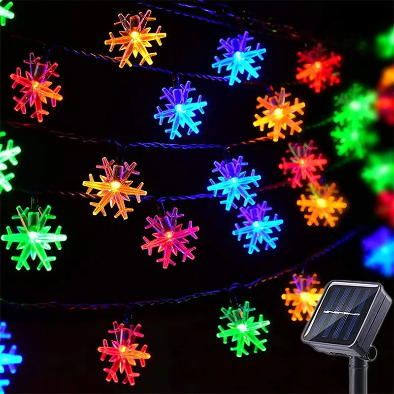 50/100LED Solar Christmas Snowflake String Lights Outdoor Waterproof Fairy Lamp 8 Modes for Wedding Party Tree Room Garden Patio