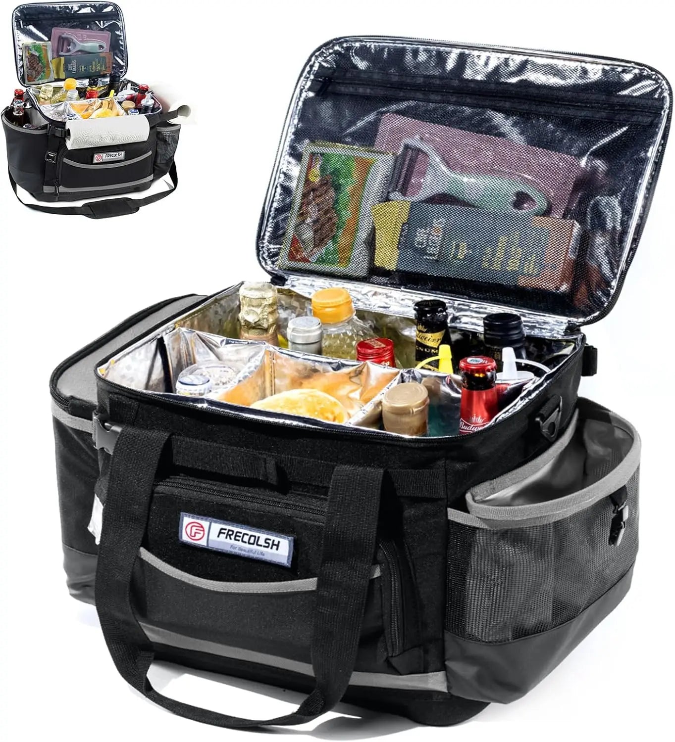 Large Grill Caddy With Lid With Adjustable Dividers, Bbq Outdoor Organizer Bag, Picnic Camping Utensil Caddy, Tailgating