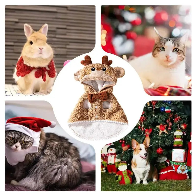 Pet Christmas Costumes Pet Party Cosplay Dress Winter Warm Pet Party Cosplay Dress Cat Dog Christmas Cape With Cute Cartoon Hat
