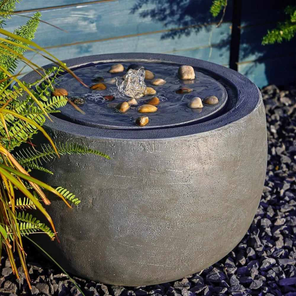 Garden Water Fountain Outdoor Bubbler Water Feature Indoor with Lights & Pump and Pebbles Waterfall Fountains Concrete Effect fo