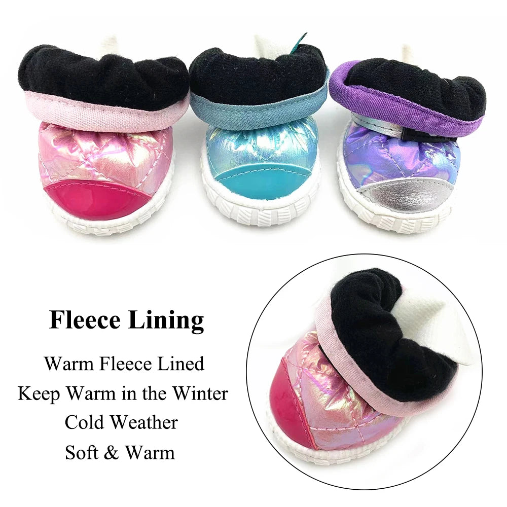 Snow Boots for Dogs Waterproof Thicken Fleece Lining 4PCS Winter Dog Shoes for Small Dog Soft Rubber Sole Anti-Slip Pet Booties