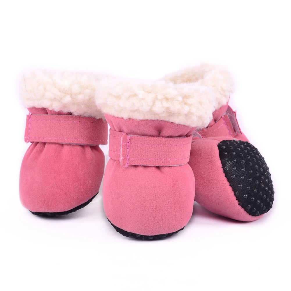4pcs/set Plush Pet Dog Shoes Autumn Winter Warm Dog Boots Socks Comfortable Anti-slip Puppy Cat Rain Snow Booties Footwear