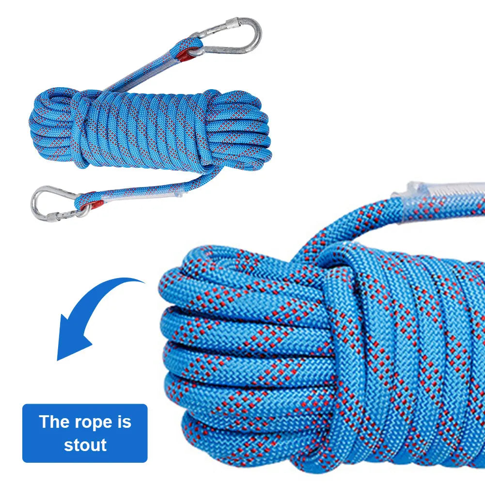 10mm Rock Climbing Rope 10M/20M/30M Safety Life Rope with 2 Hooks Mountaineering Rope Outdoor Survival Fire Escape Car Rescue