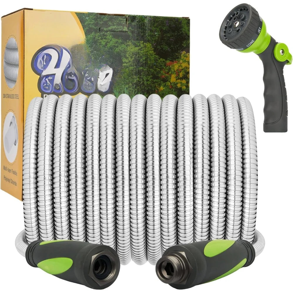75 FT with Swivel Handle & 8 Function Nozzle, Flexible, Heavy Duty, No Kink, Lightweight Metal, Garden Hoses