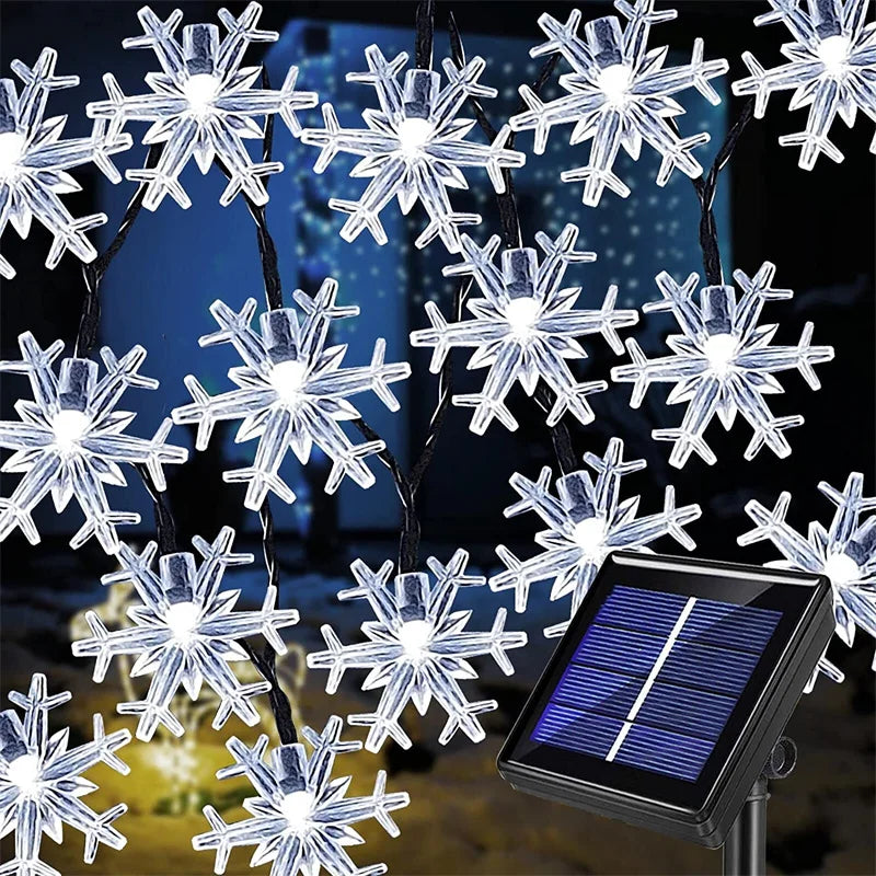 50/100LED Solar Christmas Snowflake String Lights Outdoor Waterproof Fairy Lamp 8 Modes for Wedding Party Tree Room Garden Patio
