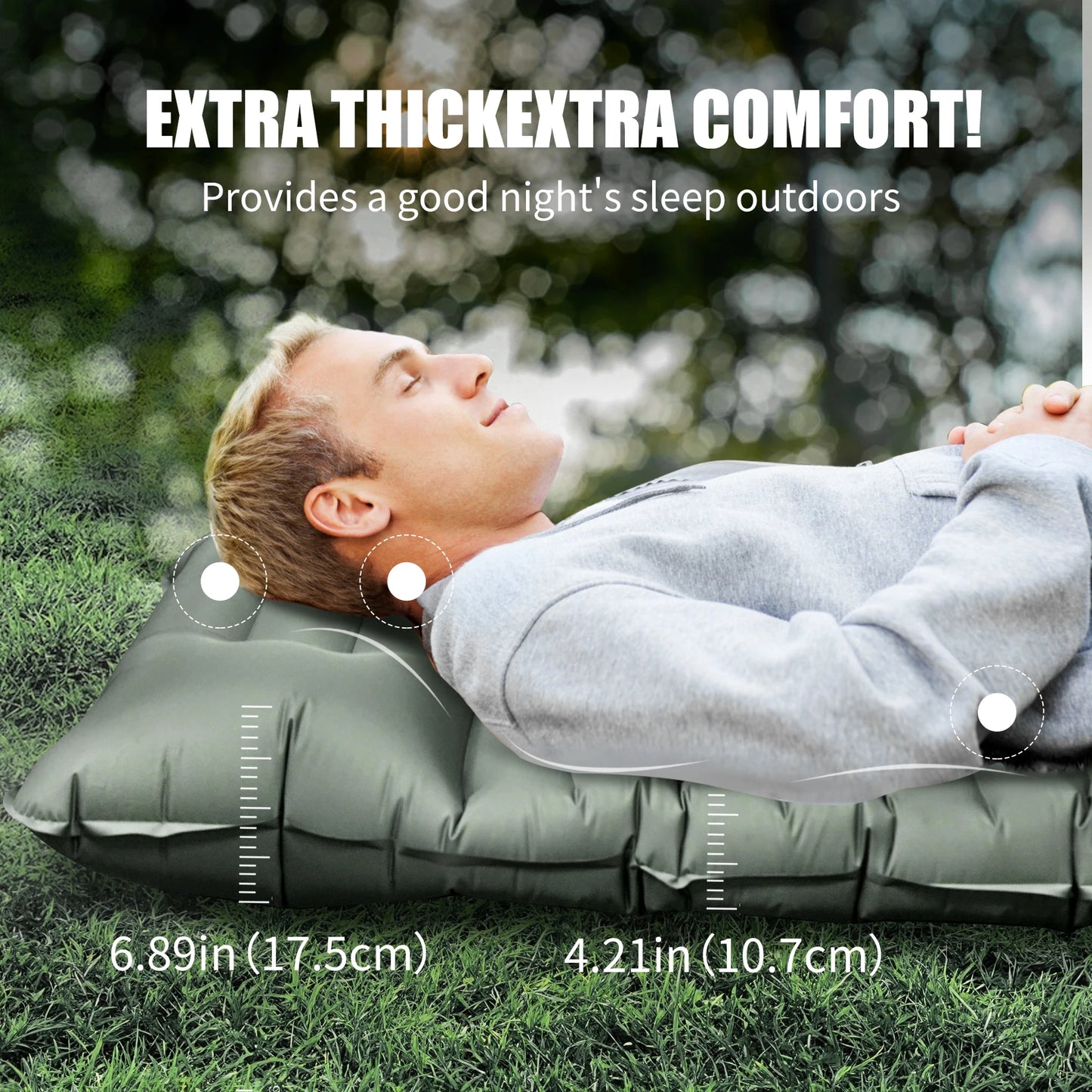WTVIDAS Oversized Camping Sleeping Pad 4.2" Thick Ultralight Inflatable Mattress with Built-in Pump & Pillow Hiking Backpacking