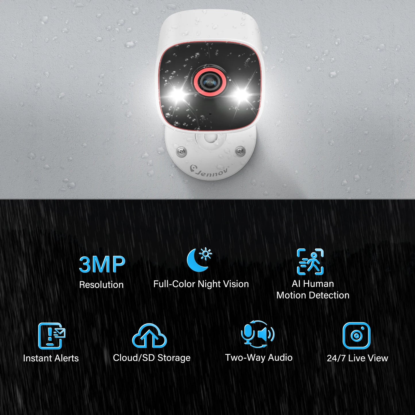 Jennov Outdoor Indoor Security Cameras 5Ghz 2.4Ghz 2K HD Wireless WiFi Pet Monitor Camera IP66