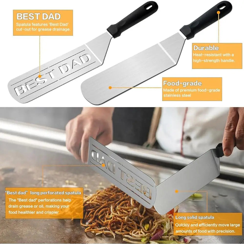Best Dad Gifts Outdoor Grill Set Unique BBQ Accessories Dad Apron Burger Spatula Tongs Grill Tools Father Day Birthday Christmas