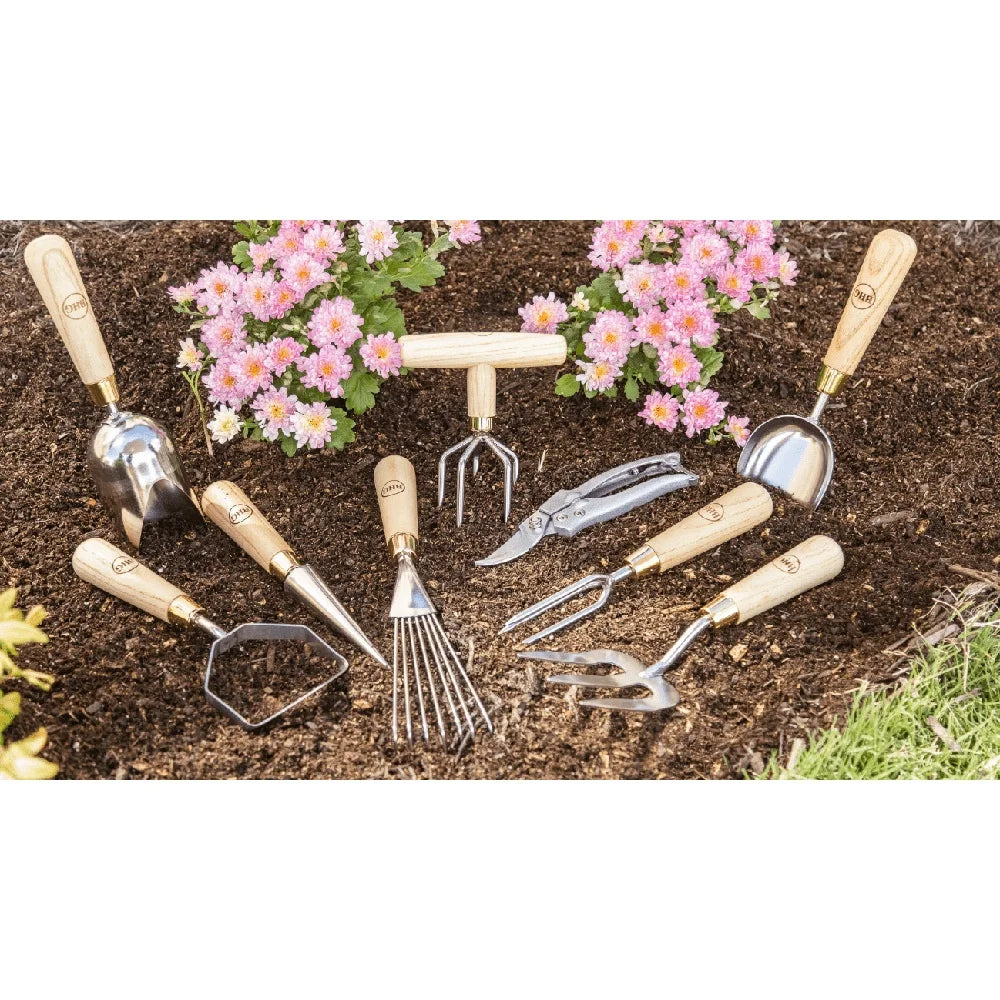 9 Piece Stainless Steel Gardening Tool Set Ergonomic Wood Handles Durable Rust Resistant Tools Indoor Outdoor Gardening