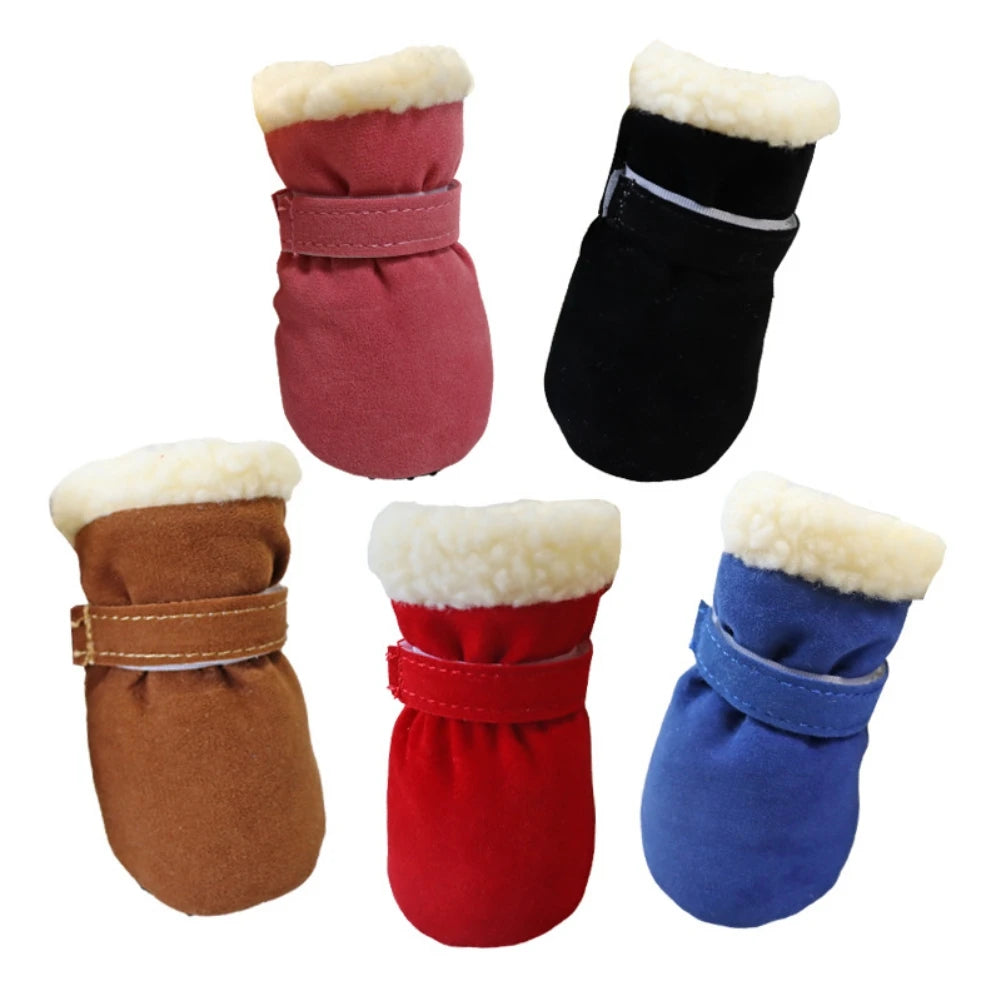 4pcs/set Plush Pet Dog Shoes Autumn Winter Warm Dog Boots Socks Comfortable Anti-slip Puppy Cat Rain Snow Booties Footwear