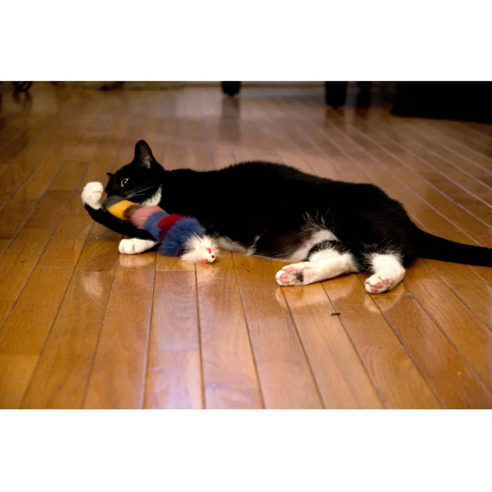 Multi-Colored Fur Weasel Toy Cats Tear-Resistant Interactive Hunting Plaything Entertaining Pet Accessory Perfect Indoor Fun