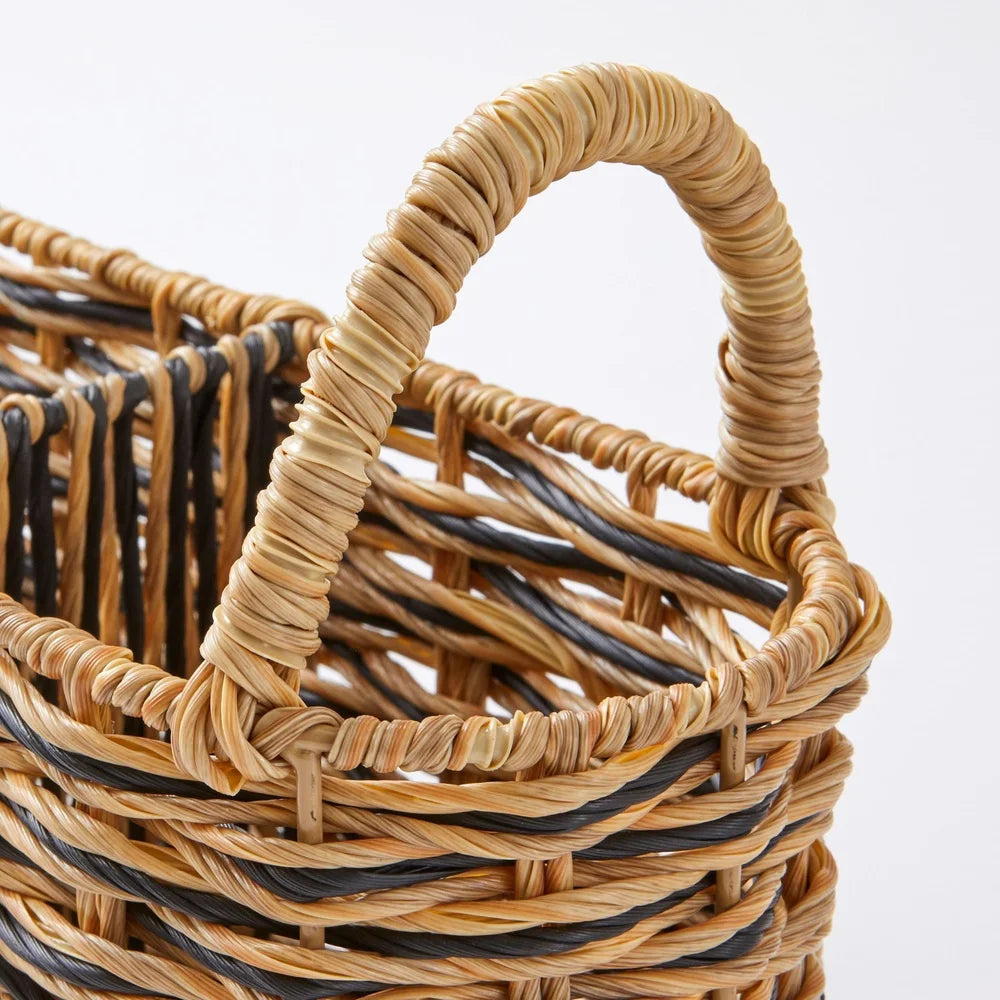 Handwoven Rattan Oval Caddy Set 2 Pack Storage Basket with Divided Compartments Kitchen Patio Dining Essentials