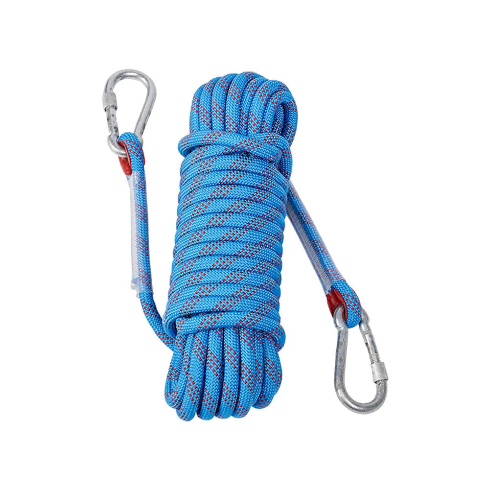 10mm Rock Climbing Rope 10M/20M/30M Safety Life Rope with 2 Hooks Mountaineering Rope Outdoor Survival Fire Escape Car Rescue