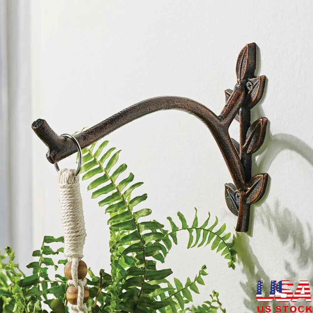 8in Metal Leaf Plant Bracket Indoor Outdoor Decoration Durable Support Easy Install Multi-Purpose Garden Holder Rustic Design