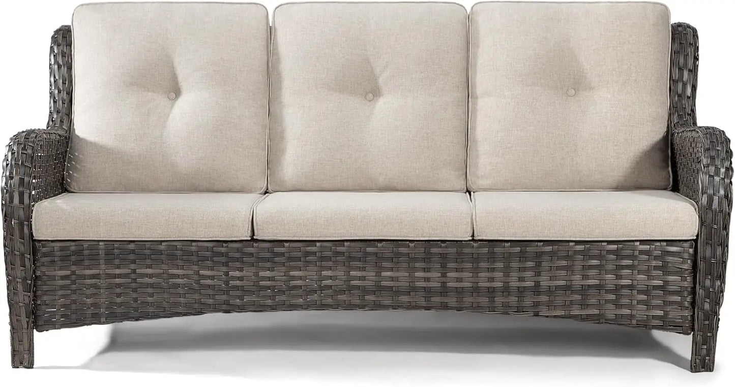 Outdoor Patio Couch Wicker Sofa - 3 Seater Rattan Sofa for Outside Patio Garden with Deep Seating and Olefin Cushions