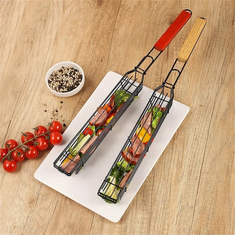2Pcs Grilling Basket BBQ Tools Non-stick Sausage Clamp For Fruits Vegetables Meat Outdoor Camping Cooking Rack Grill Accessories