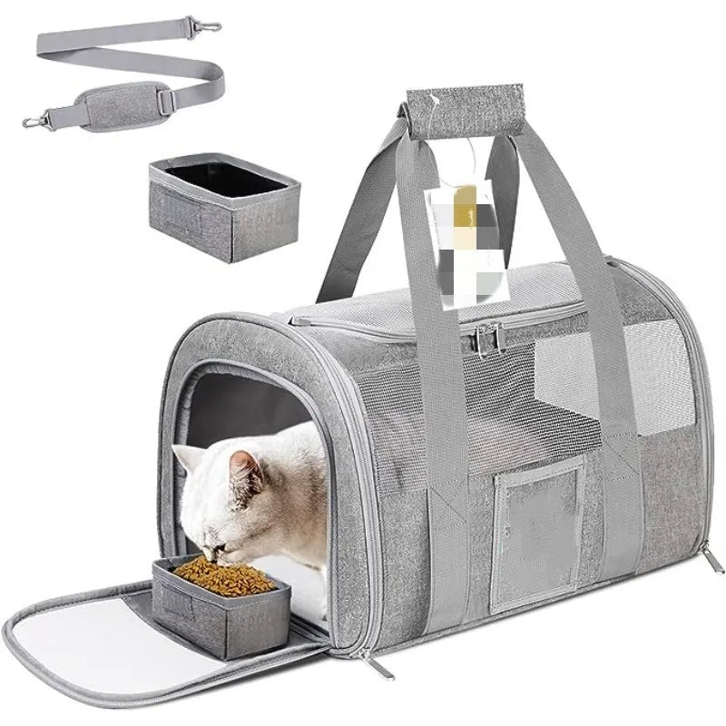 New in Foldable Pet Bag Travel Handbag One Shoulder Portable Small Medium-sized 3 Side Windows Solid Nylon Cloth Cat Pet Bags